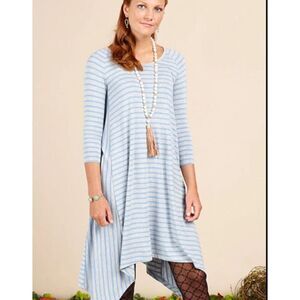 Matilda Jane Her Majesty Sharkbite Hem Tunic Dress Blue Gray Striped Soft XS